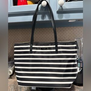 KATE SPADE Black and White Striped Tote Bag
